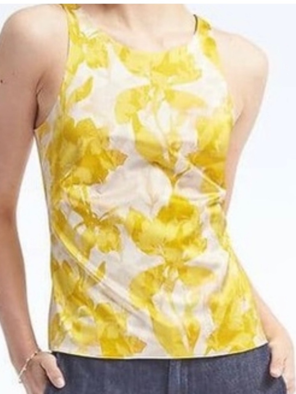 Banana Republic Yellow Floral Halter Neck Women's Peplum tank floral Top Sz 14